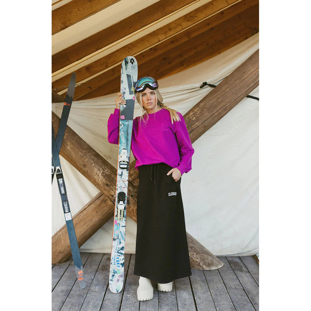 ELW208A Elements Black Maxi Length Sweatshirt Skirt With Drawstring