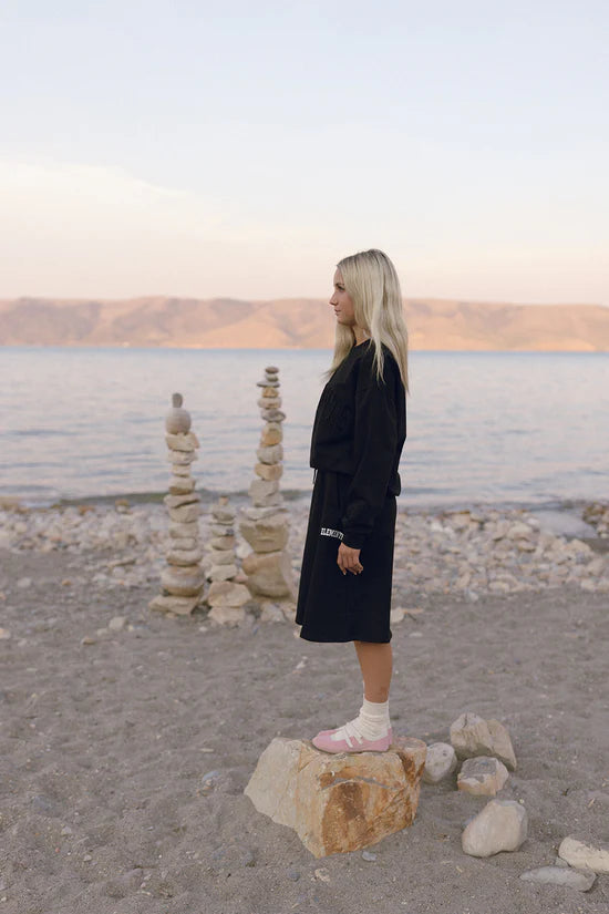 ELW206A Elements Black Crew Neck Sweatshirt With Black "Elements" Across Chest