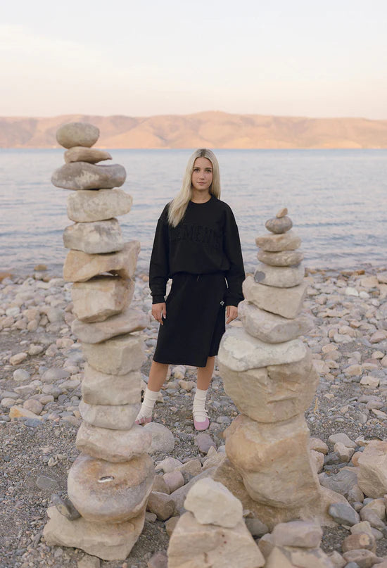 ELW206A Elements Black Crew Neck Sweatshirt With Black "Elements" Across Chest