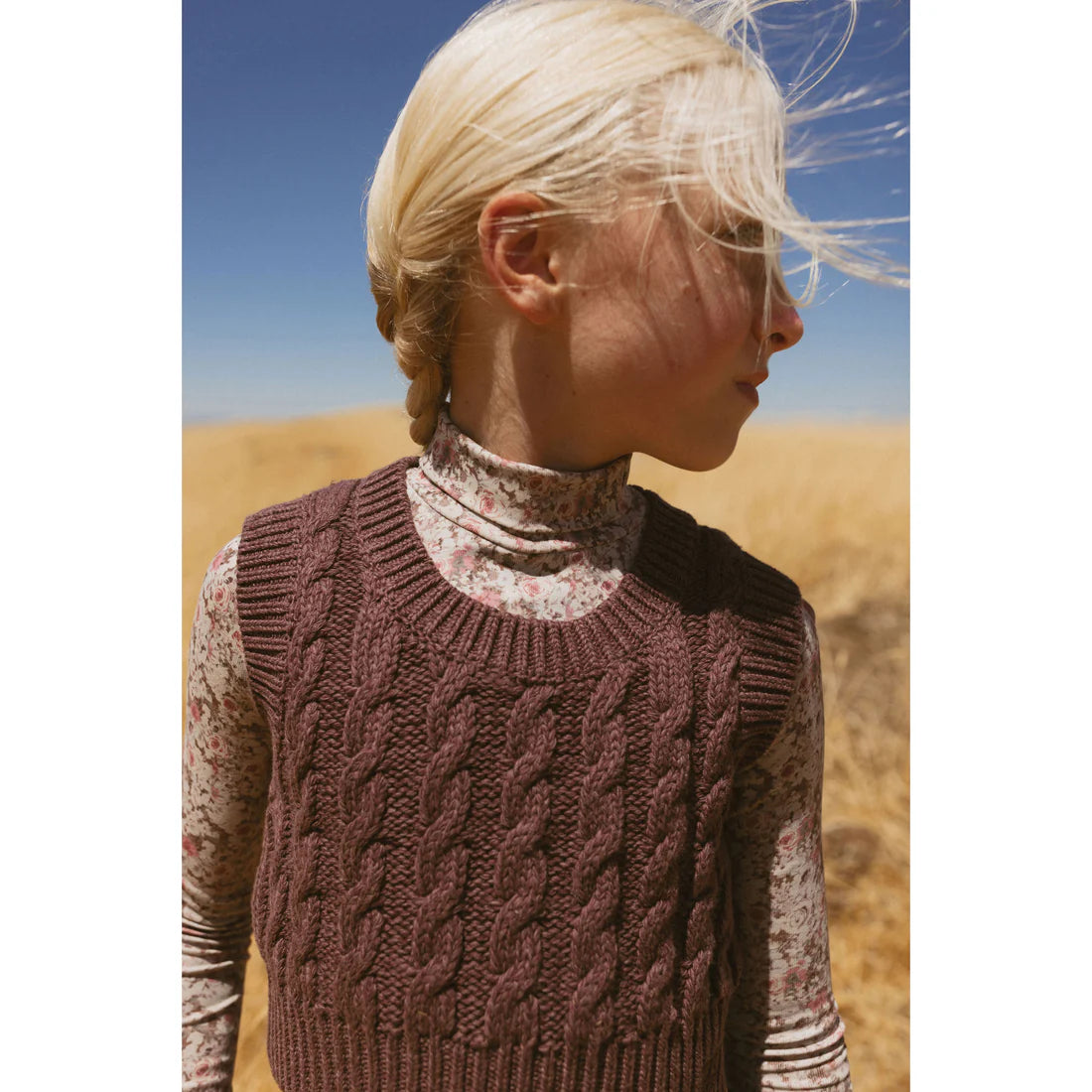 LBL77B Ladida Brown knit cable vest