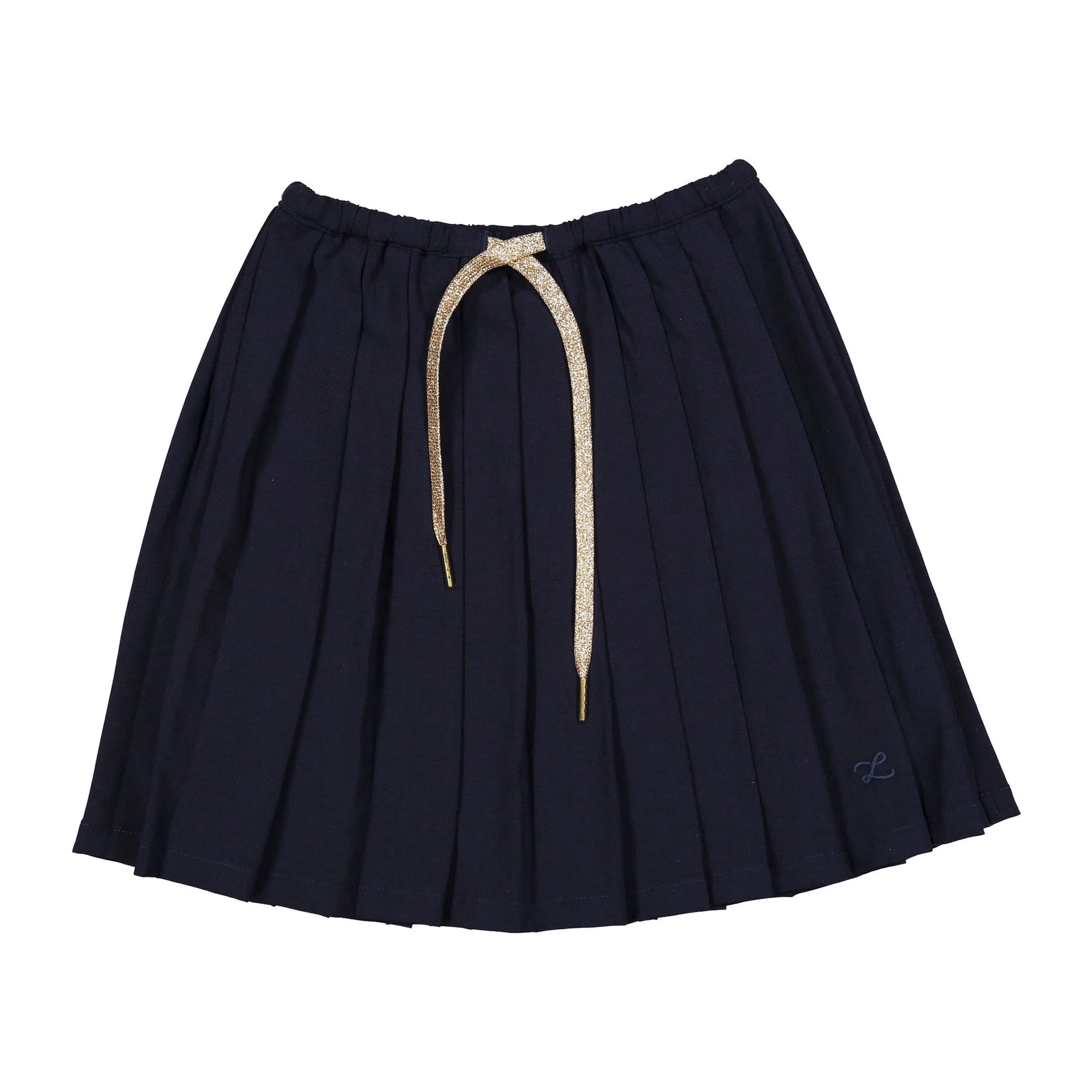 Falda plisada azul marino Ladida LBL06 con cintura con cordón dorado