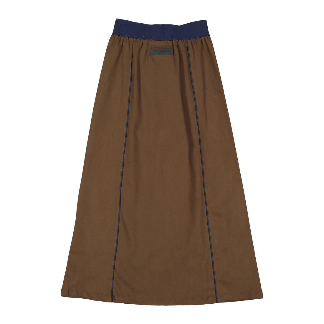 ELW129 Elements Brown Maxi Skirt With Navy Waistband And Navy Trims