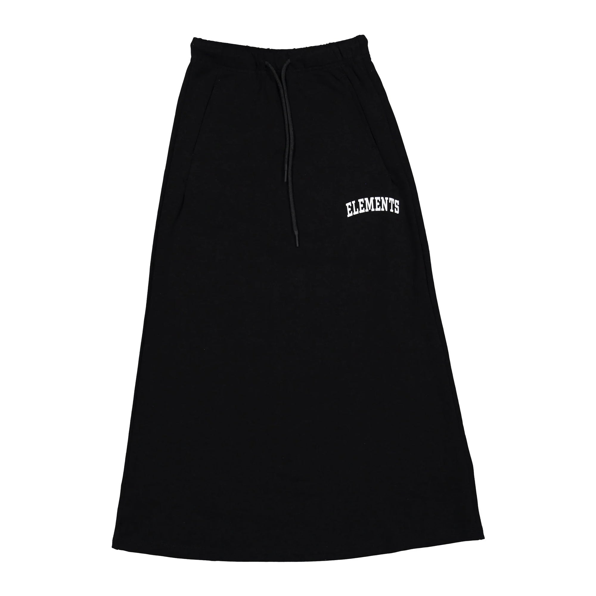 ELW208A Elements Black Maxi Length Sweatshirt Skirt With Drawstring