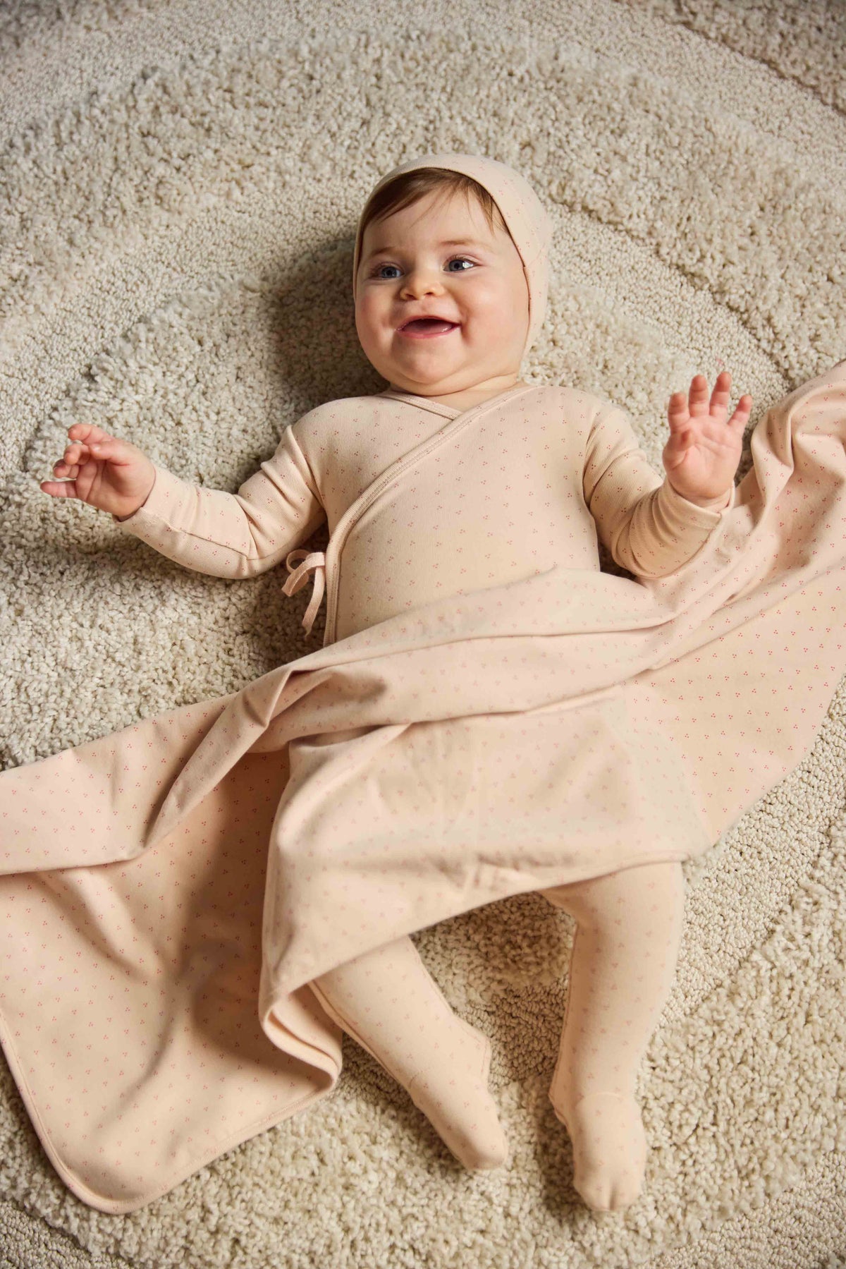 Wrap With Dot Print Footie And Beanie - Pink - Red Dot