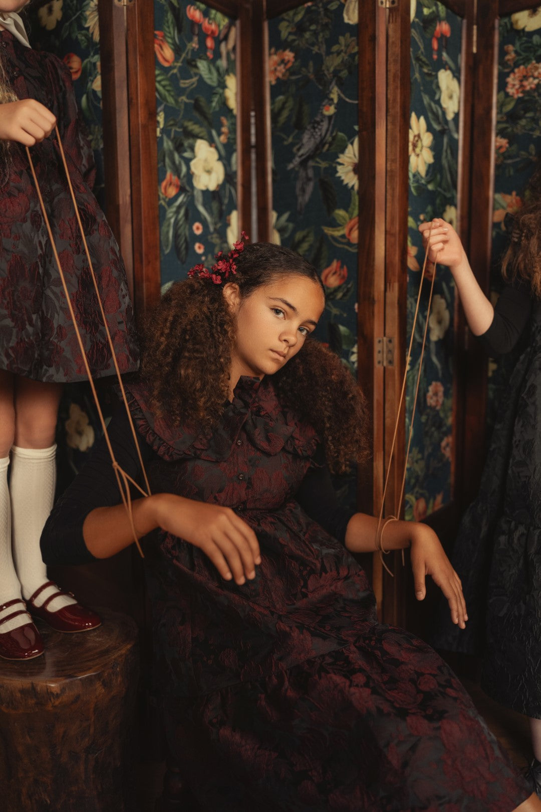 Pip + Pio Oversized Collar Brocade Dress - Burgundy
