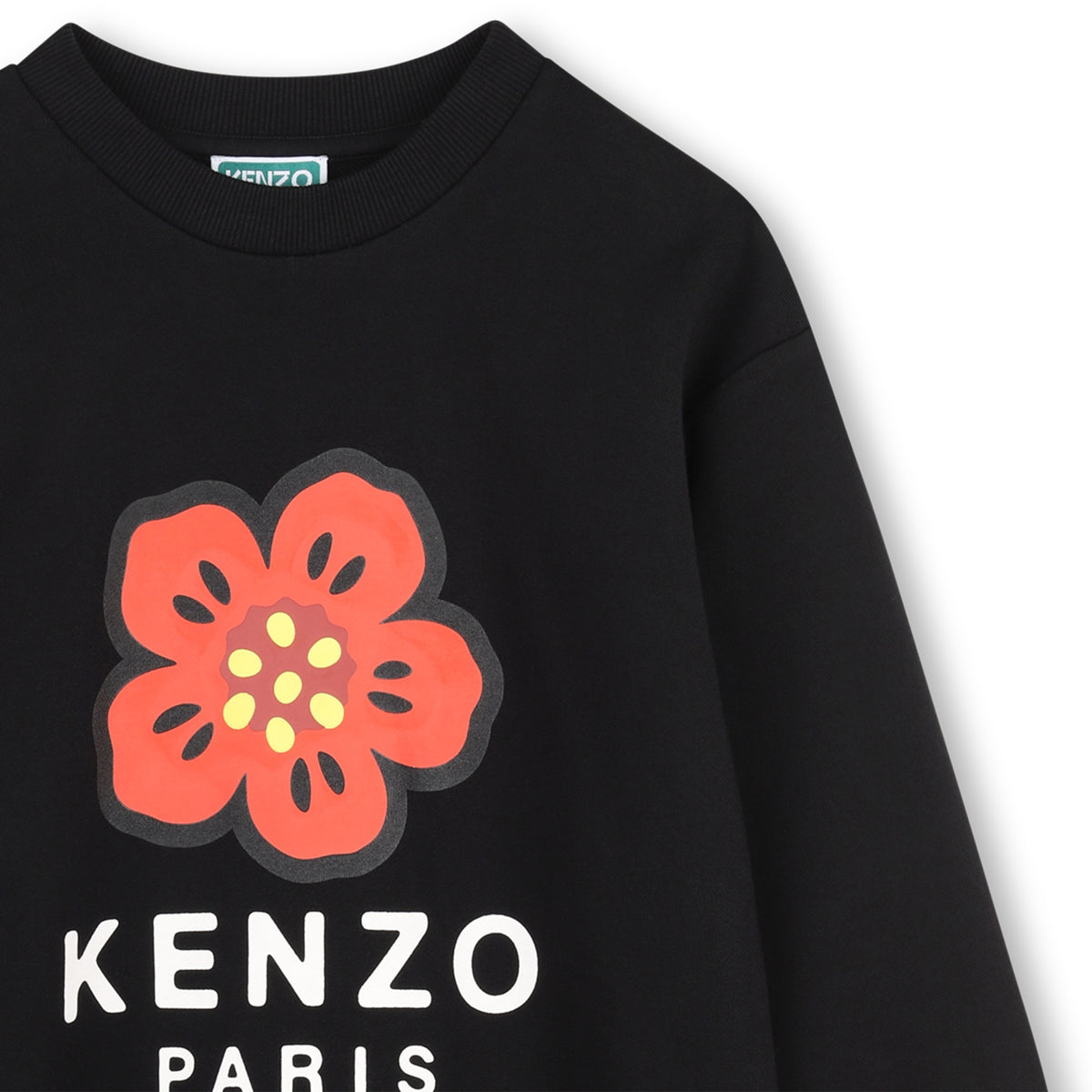 Kenzo Kids black sweatshirt dress, Boke Flower and logo close-up