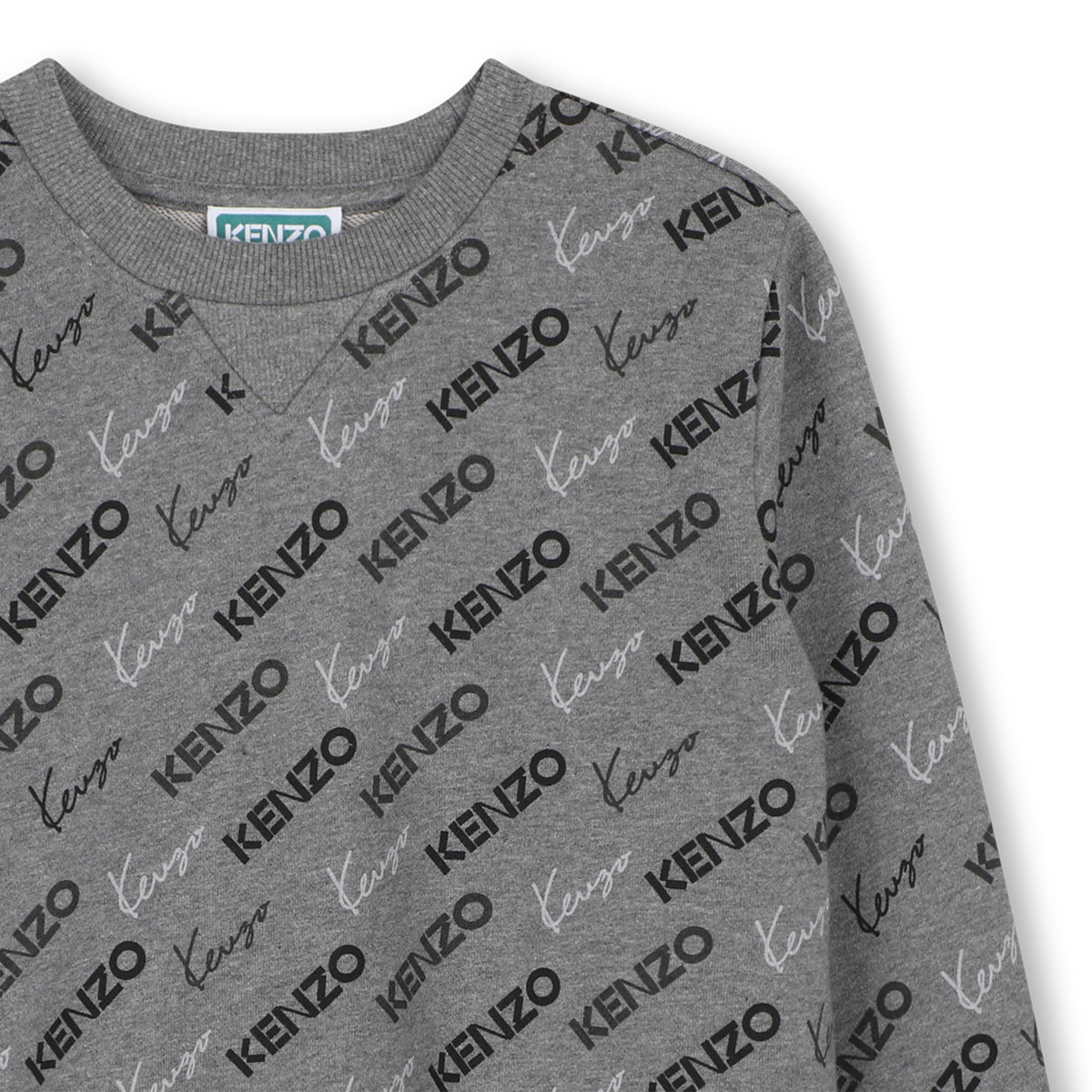 Kenzo Kids grey marl sweatshirt, Kenzo logo print close-up