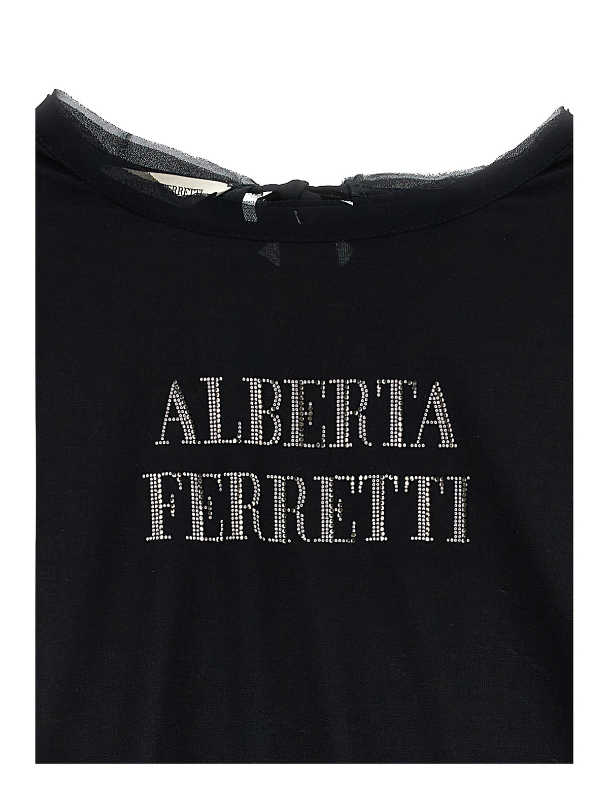 RHINESTONED LOGO VISCOSE TSHIRT BLACK - Alberto Ferretti