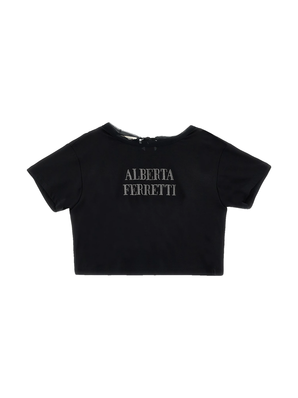Alberto Ferretti kids Rhinestoned Logo Viscose T-Shirt Black