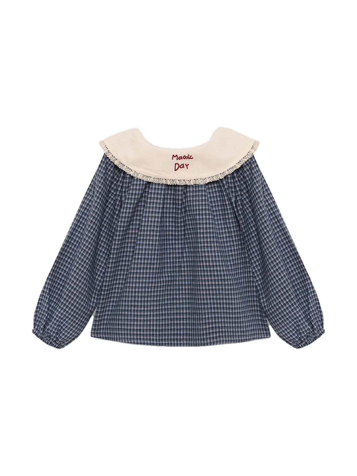 Birinit kids Indigo Gingham Embroidered Blouse - Vichy Indigo, view 2