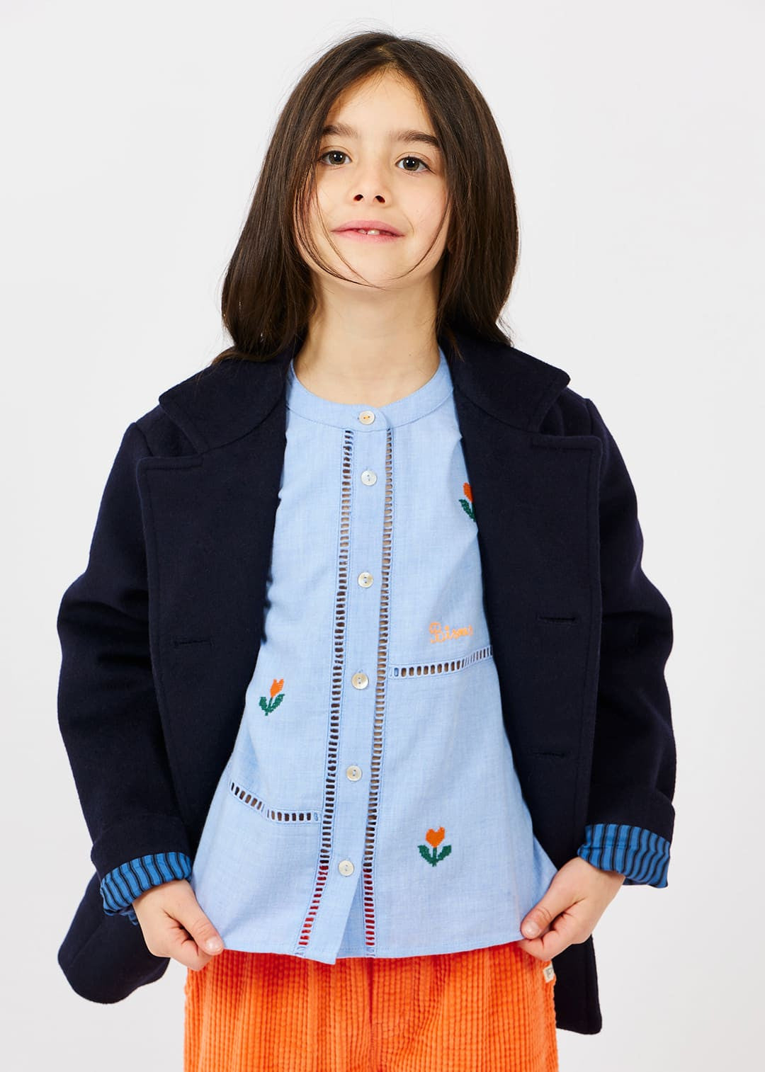 Arsène et les Pipelettes kids Floral Embroidered Blouse - Sky Blue - alternate view