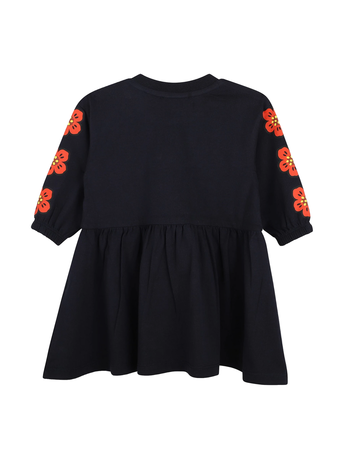 Kenzo Kids navy jersey dress with Boke Flower print sleeves, back view