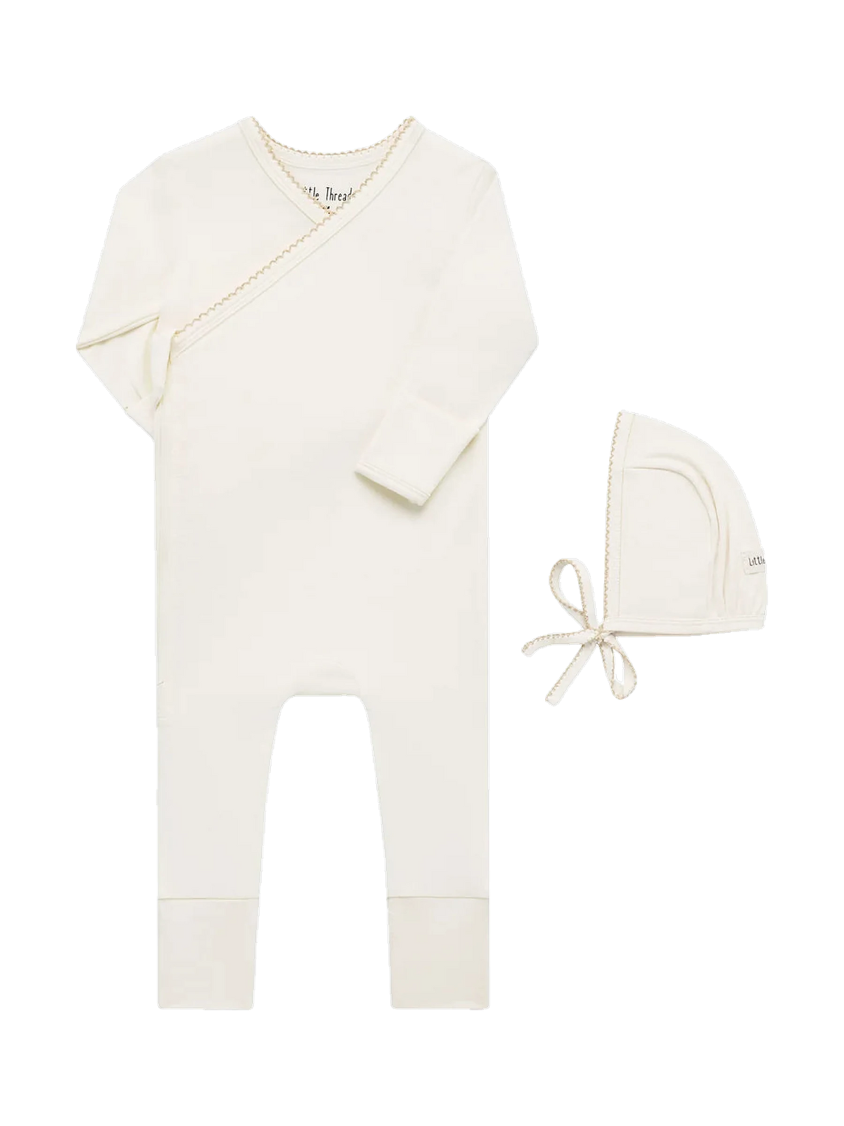 Little Threads kids Solid Cream Scalloped Bamboo Wrap Footie
