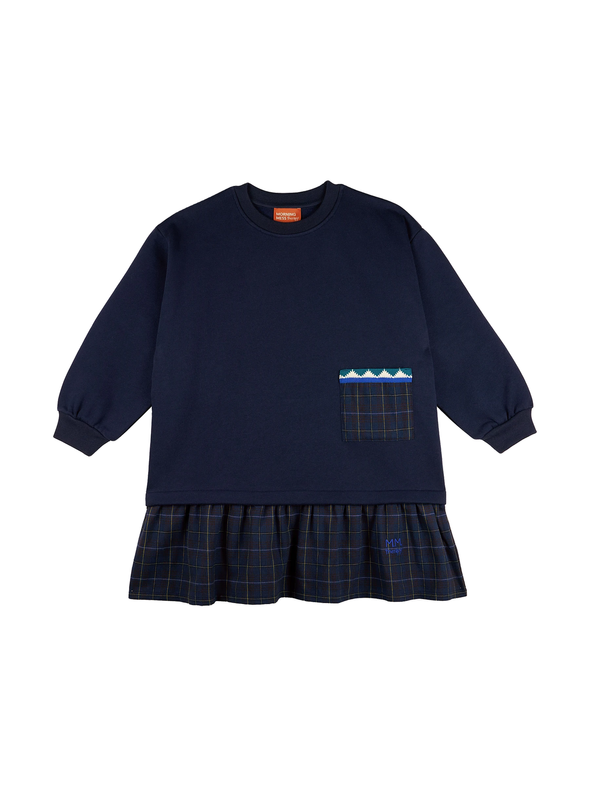 Morning Mess Therapy kids Veronica Combined Fleece And Fabric Long Sleeve Dress - Midnight Blue