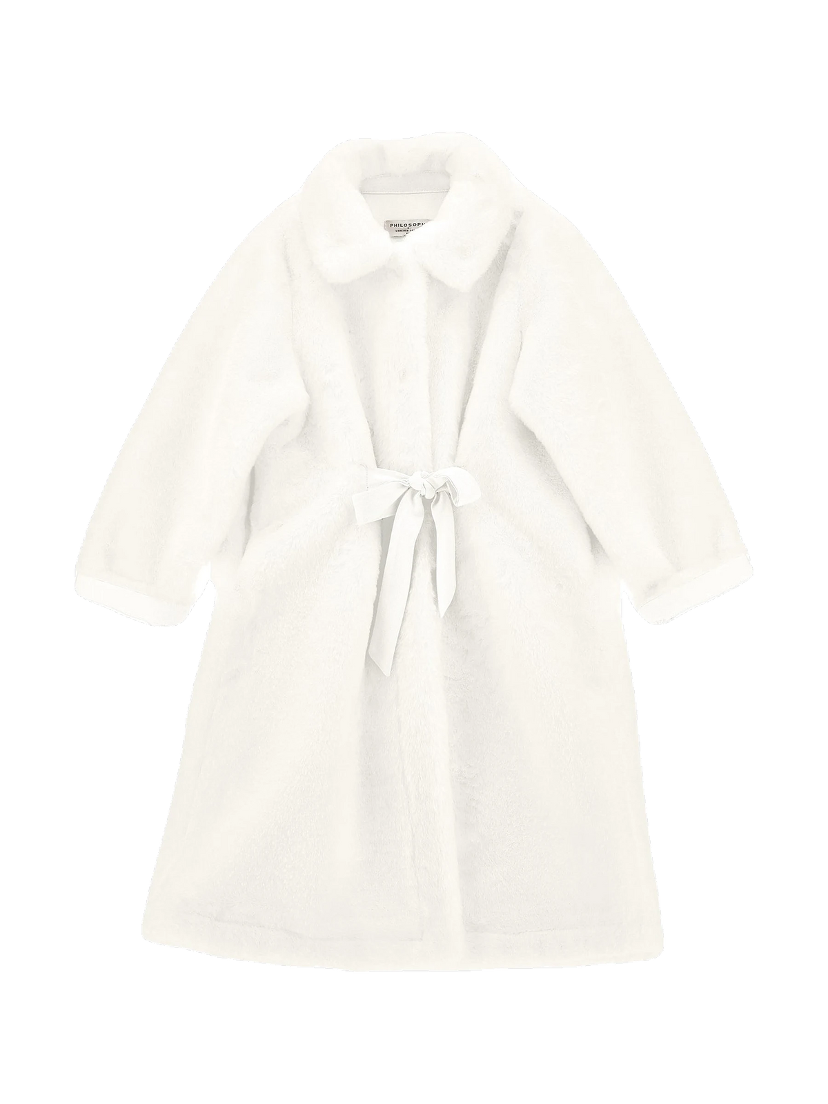 Philosophy kids Long Teddy Coat With Tie Ribbon - Panna