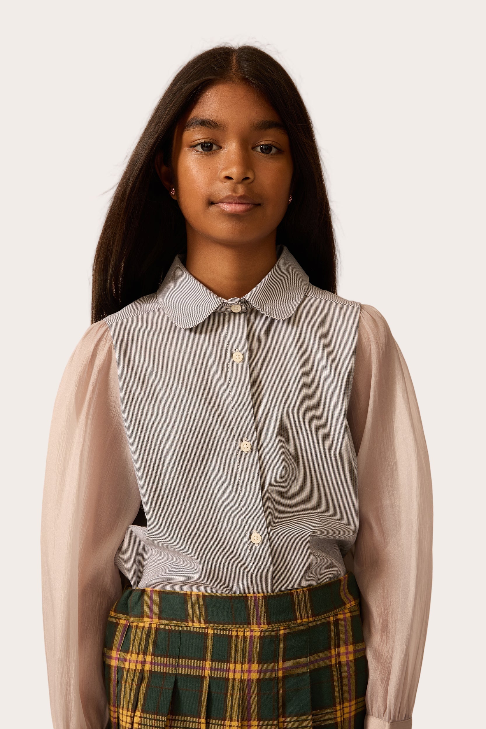 F25w1200 The Sunday Collective pinstripe chiffon sleeve blouse