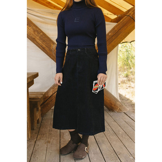Elw112 navy denim/velvet maxi skirt