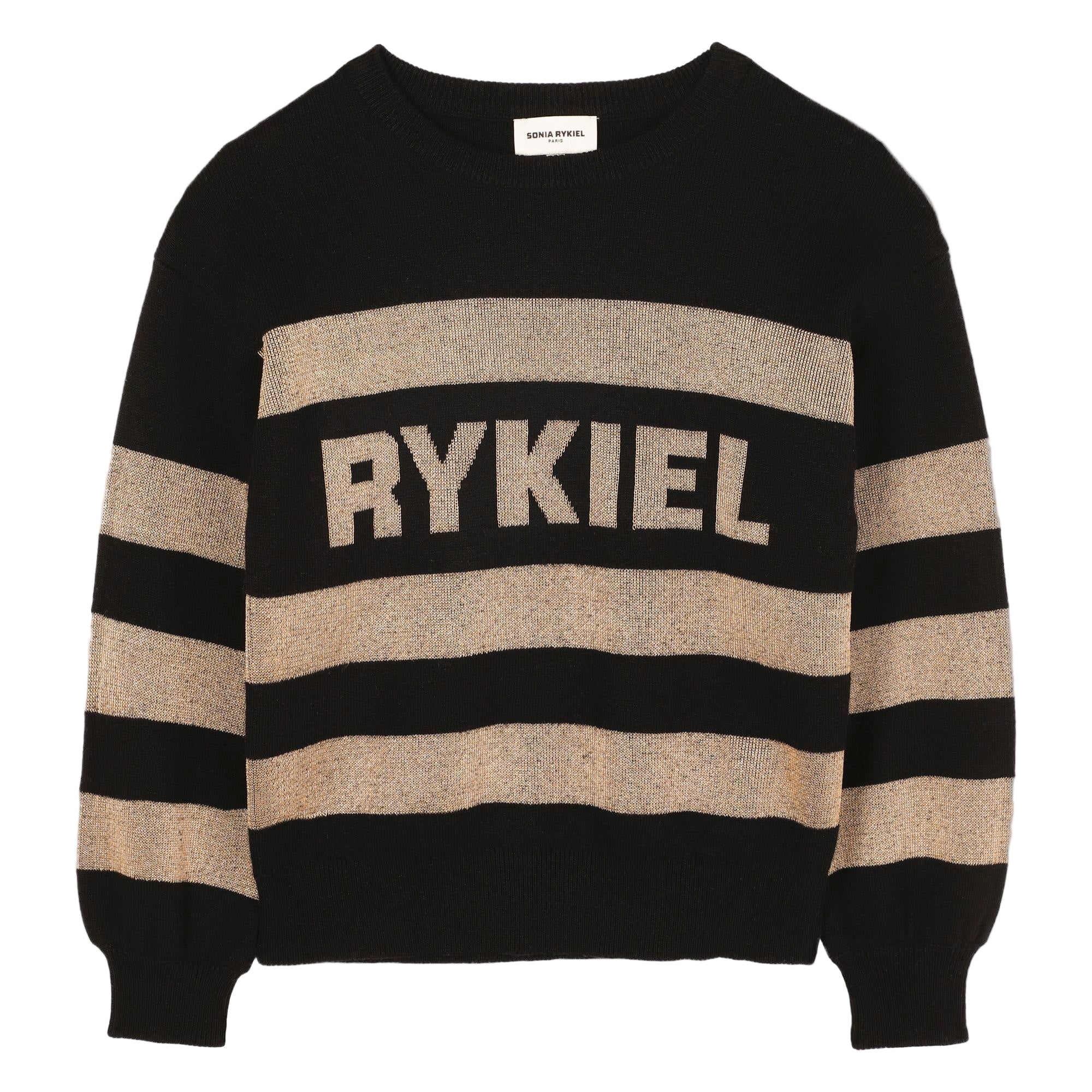 A00349 SONIA RYKIEL BLACK GOLD STRIPED LOGO SWEATER