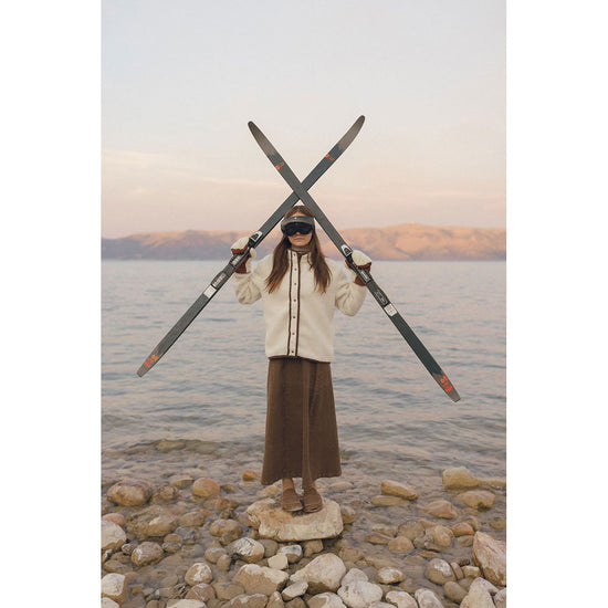 Elw122 ivory  sherpa jacket with brown trims