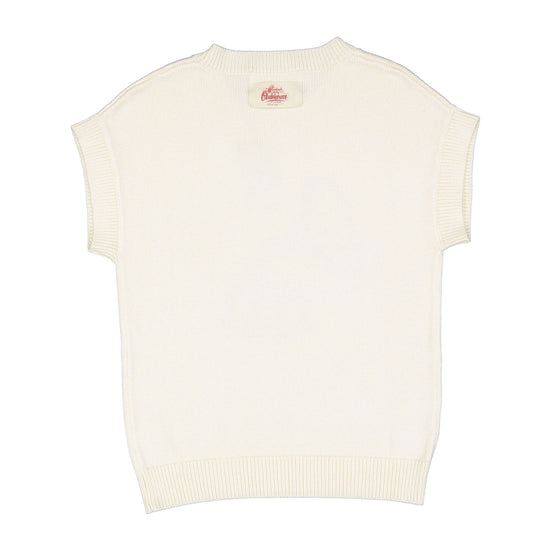 At2526 ivory sleeveless vest with stitching and horn graphic