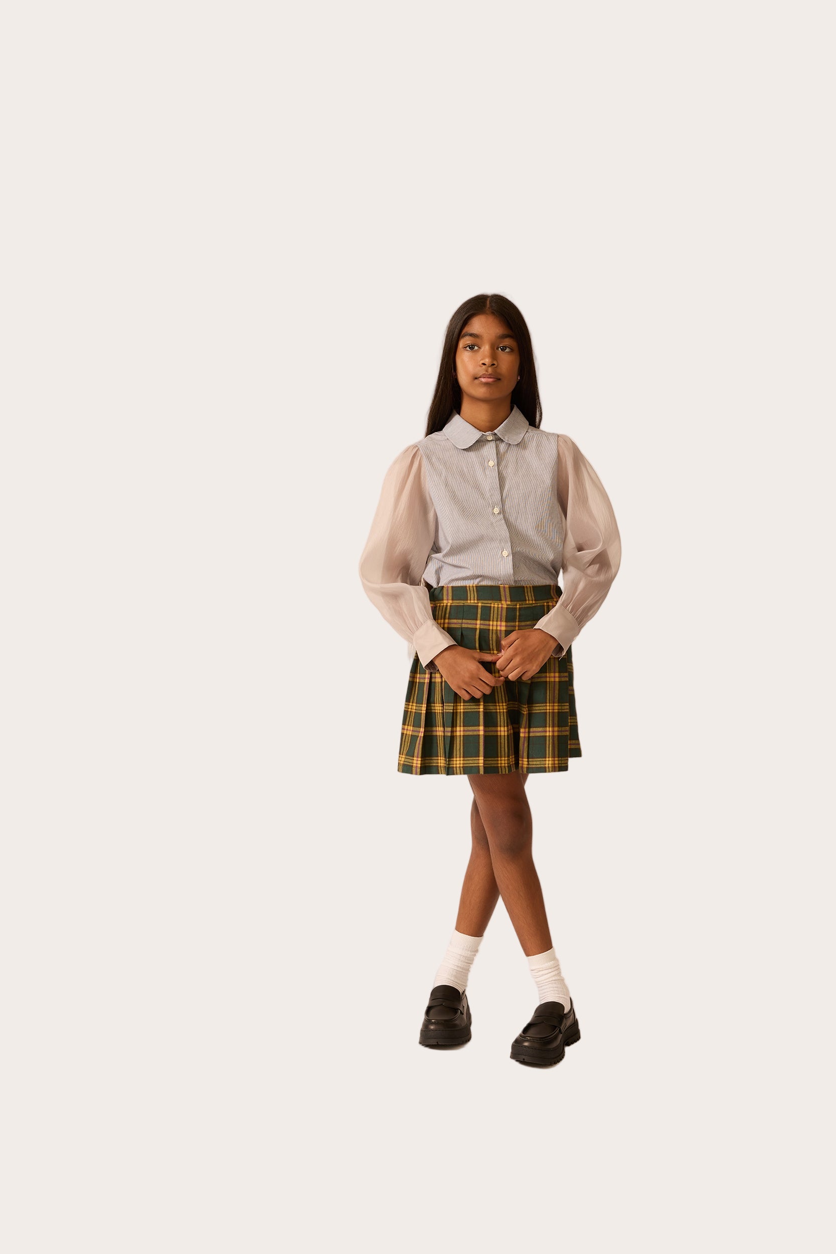 F25w1200 The Sunday Collective pinstripe chiffon sleeve blouse