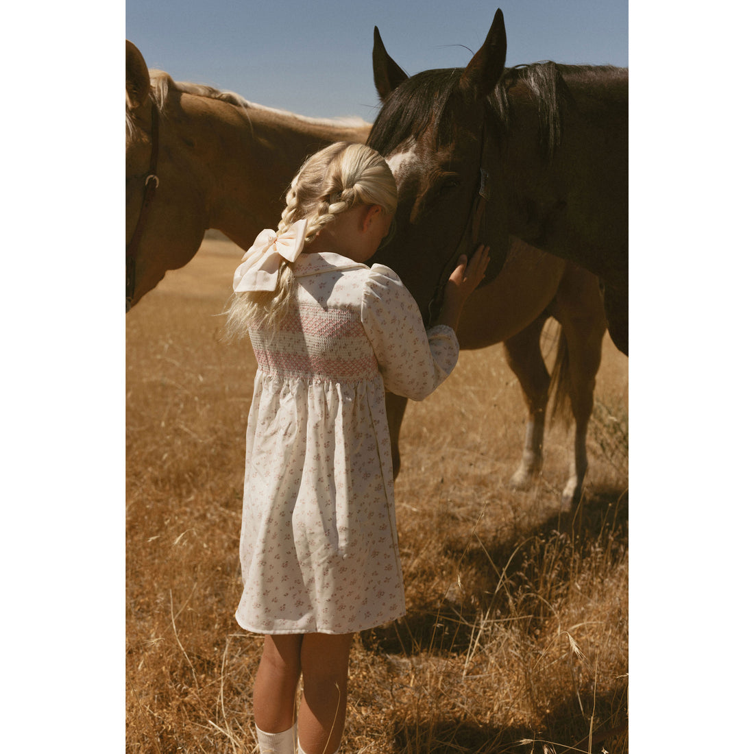 LBL52 Ladida White Dress With Floral Print And Smocking On Chest