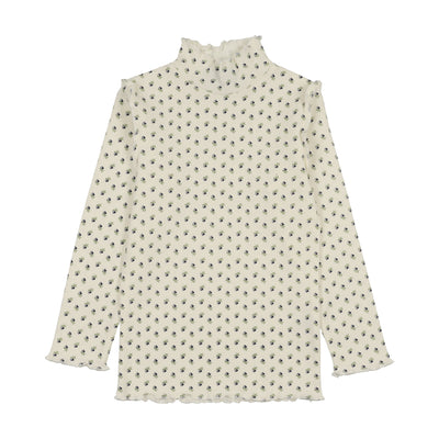 Kin Kin Tulip Print Scalloped Edge Mockneck