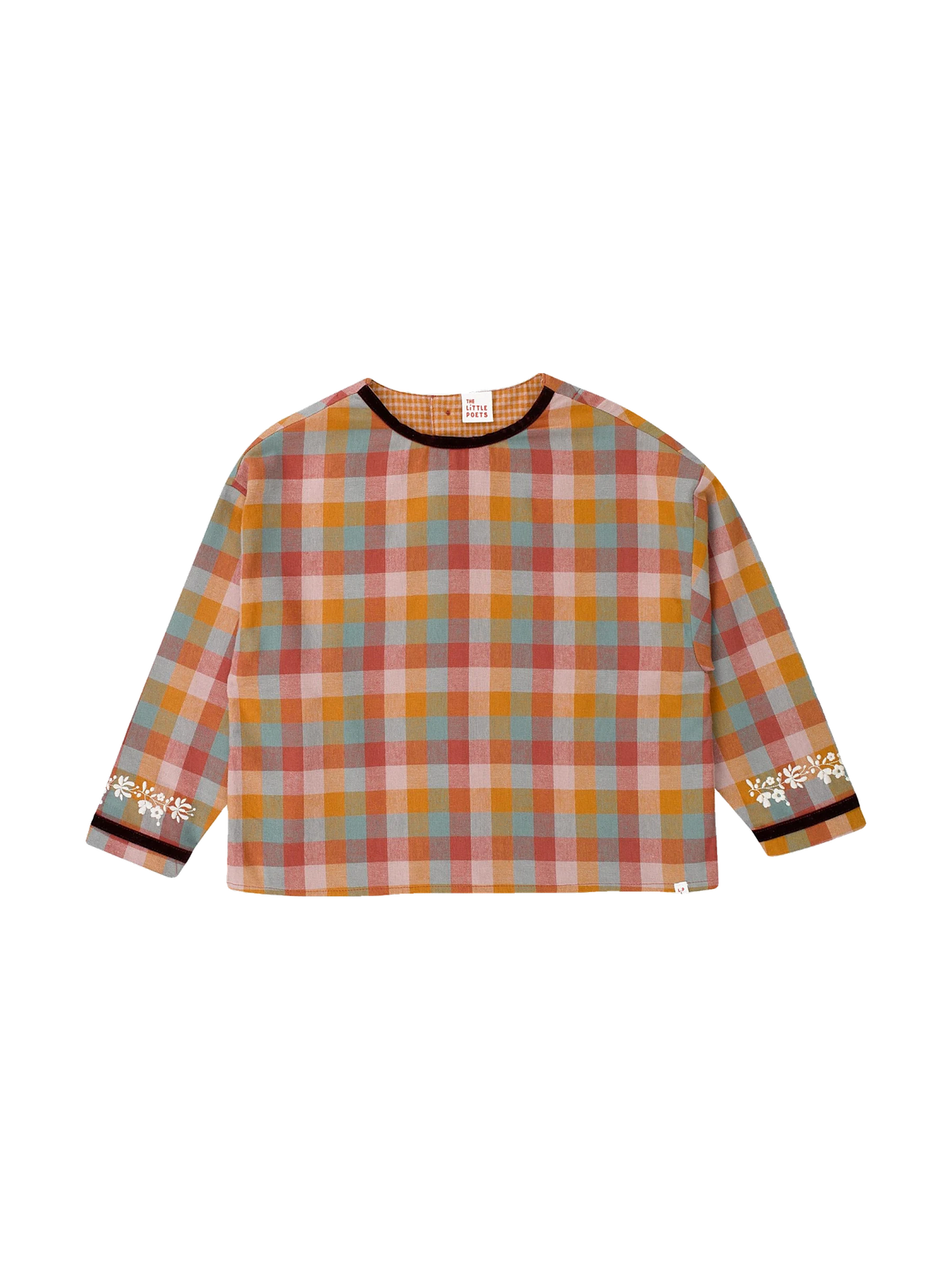 The Little Poets kids Elise Mixed Checks Shirt with Embroidery