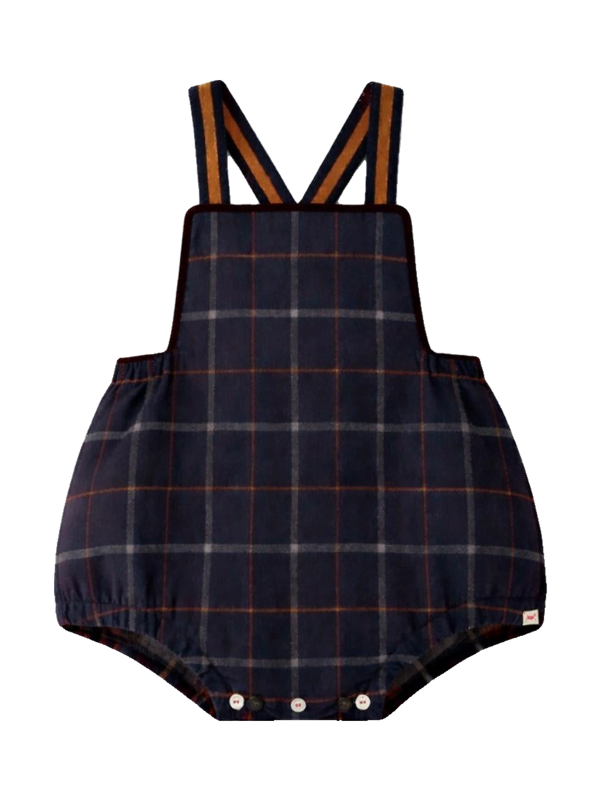 The Little Poets kids Reversible José Navy Tartan Romper