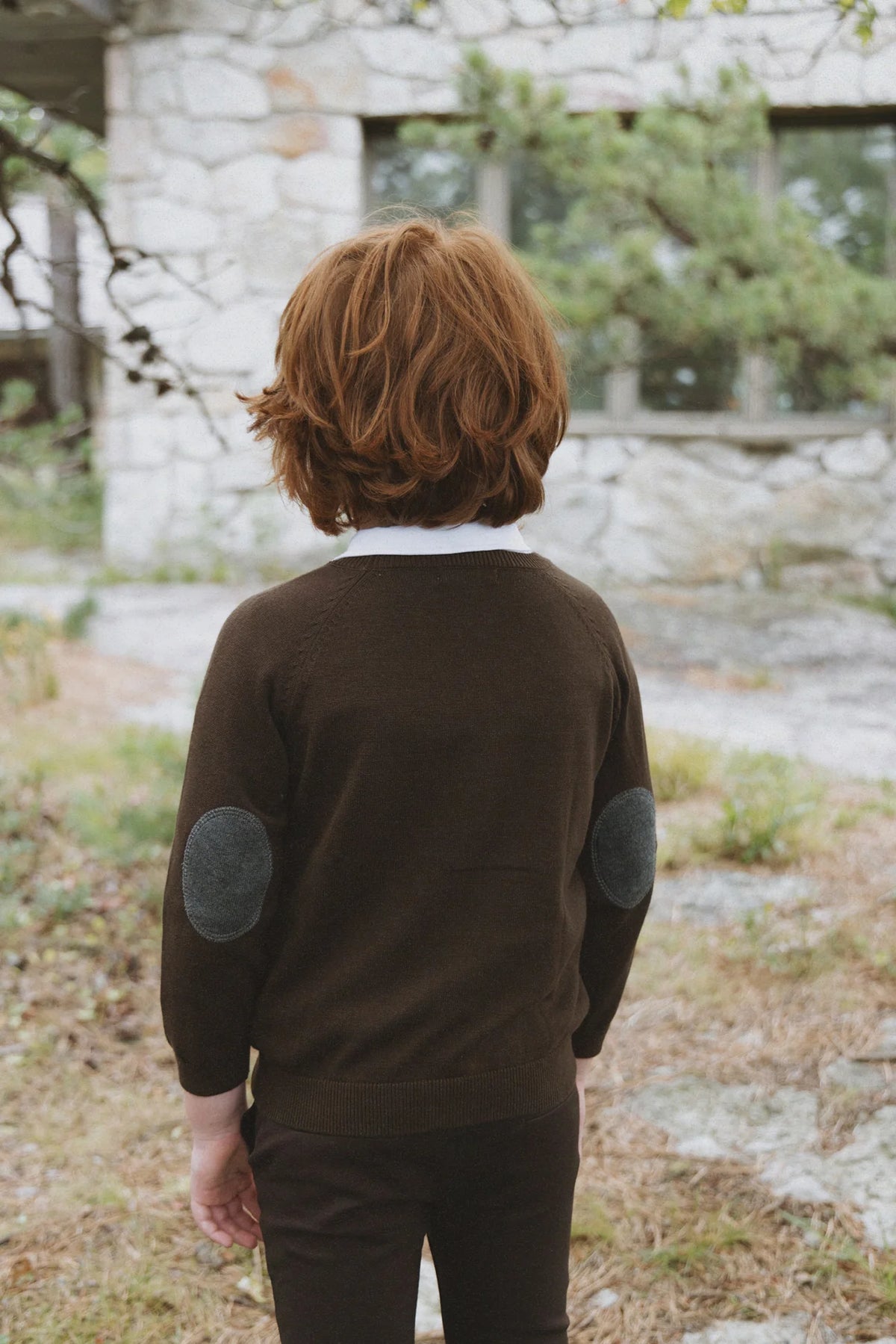 Boys Patch Sleeve Sweater Brown