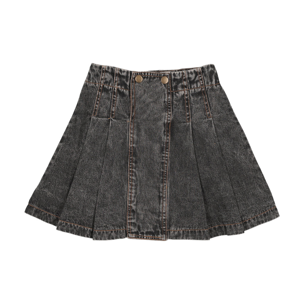 DENIM PLEATED SKIRT black denim