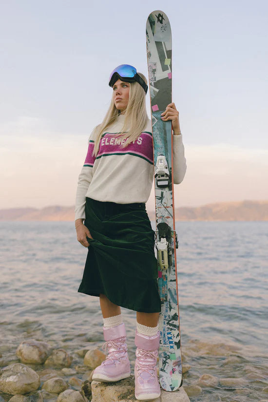 ELW101 Elements Ivory Fuzzy Sweater With Stripes On Chest And "Elements" Branding