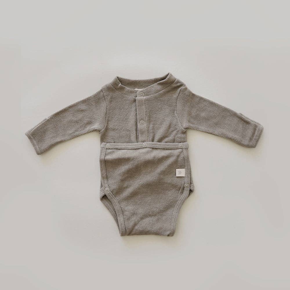 Terry Front flap Onesie Taupe