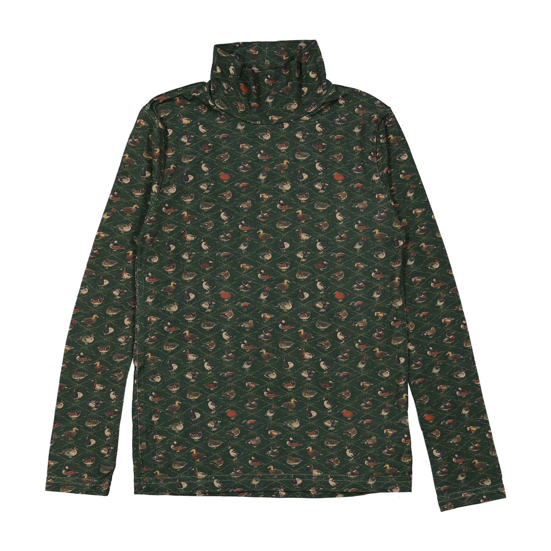 198411 1984 Green Printed Turtleneck Duck Print
