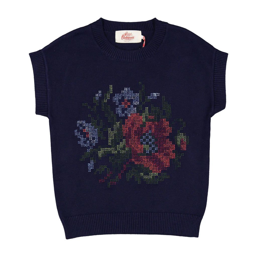 AT2512 Clubhouse Navy Sleeveless Vest With Flower Stitching On Chest