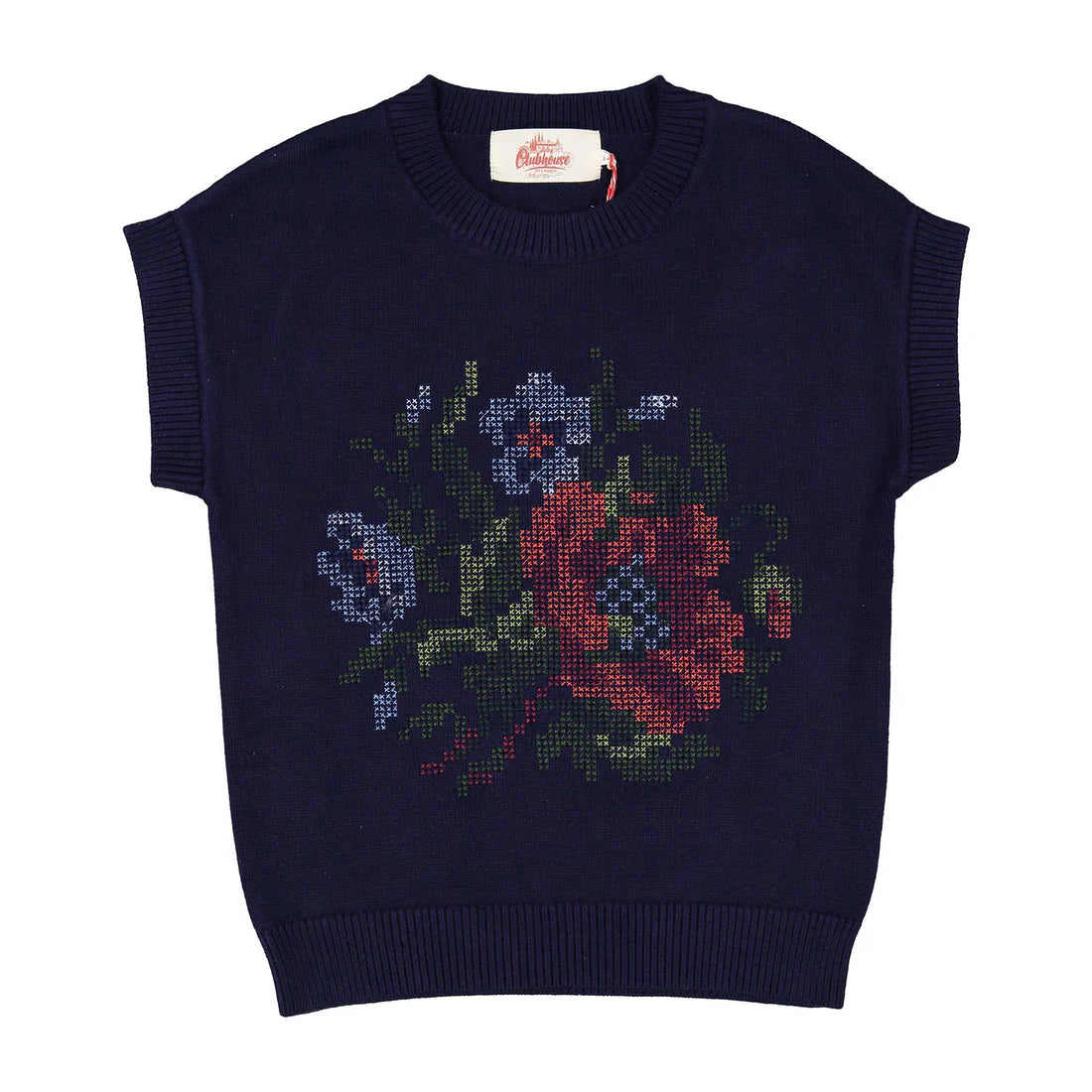 AT2512 Clubhouse Navy Sleeveless Vest With Flower Stitching On Chest