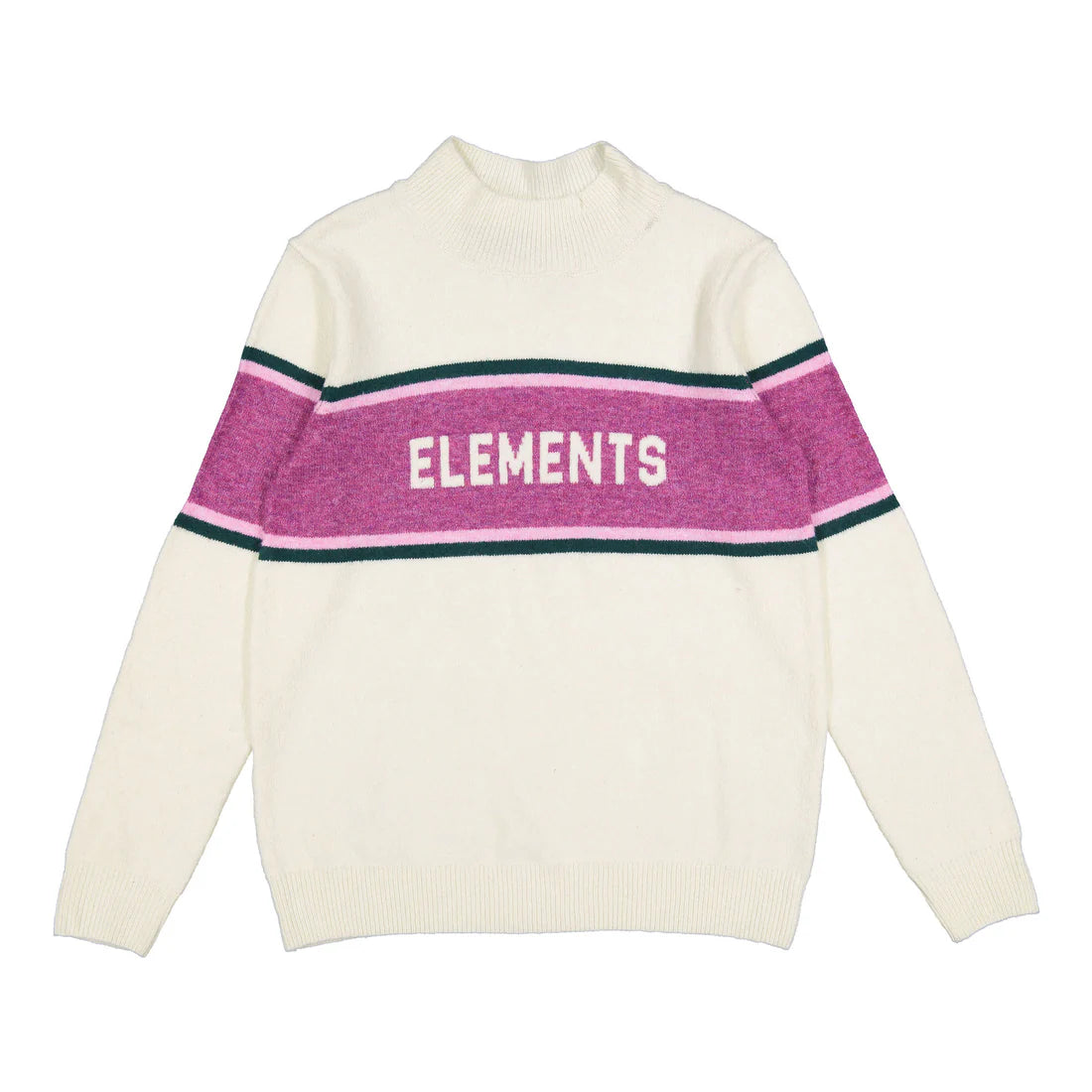 ELW101 Elements Ivory Fuzzy Sweater With Stripes On Chest And "Elements" Branding