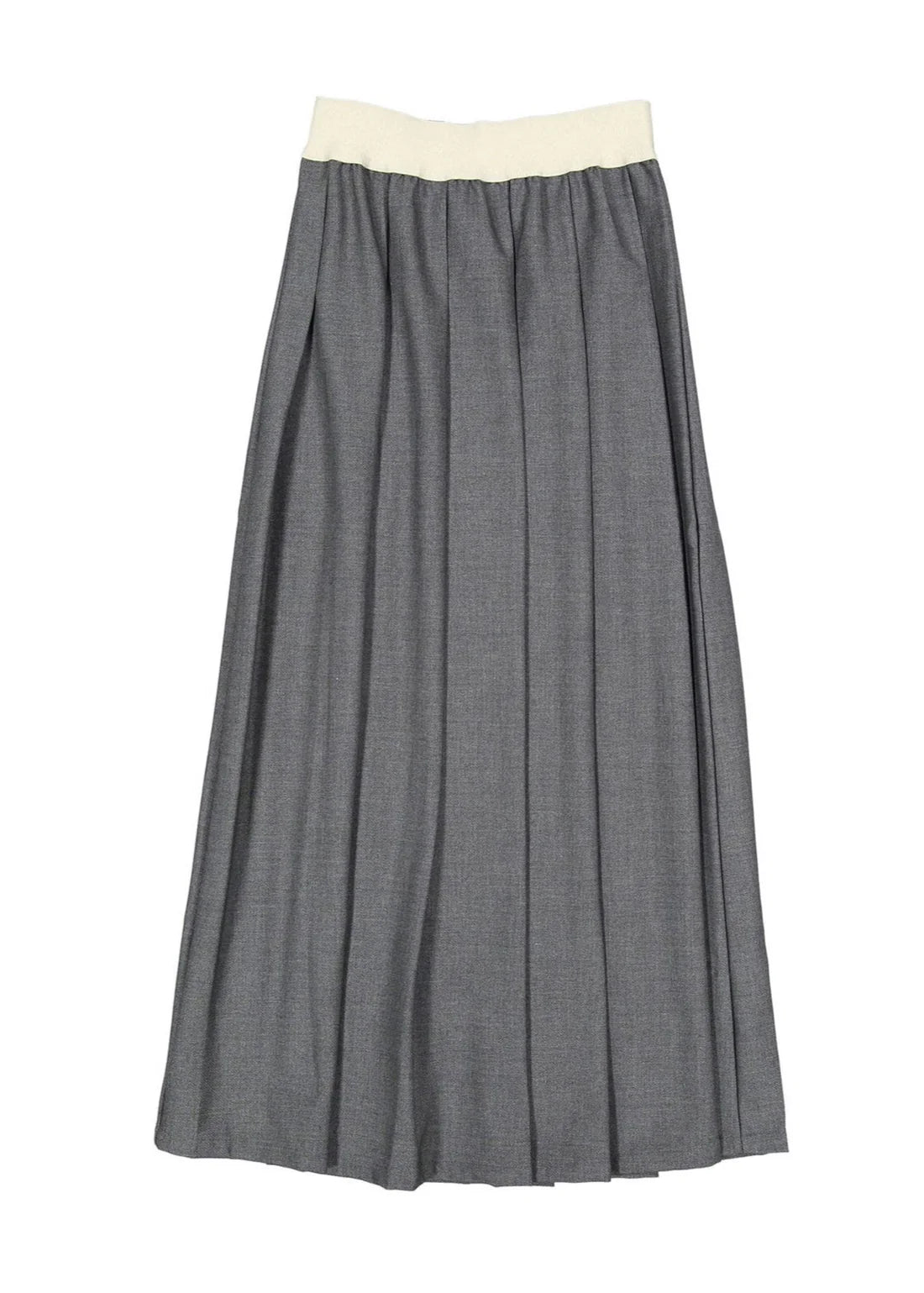 ELW216A Elements Gray Wool Pleated Midi Skirt With White Waistband