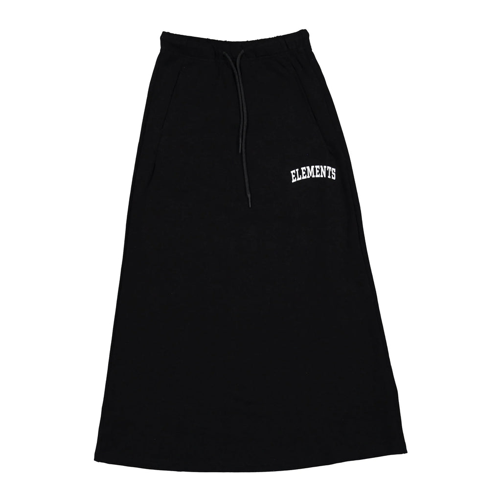 ELW208A Elements Black Maxi Length Sweatshirt Skirt With Drawstring