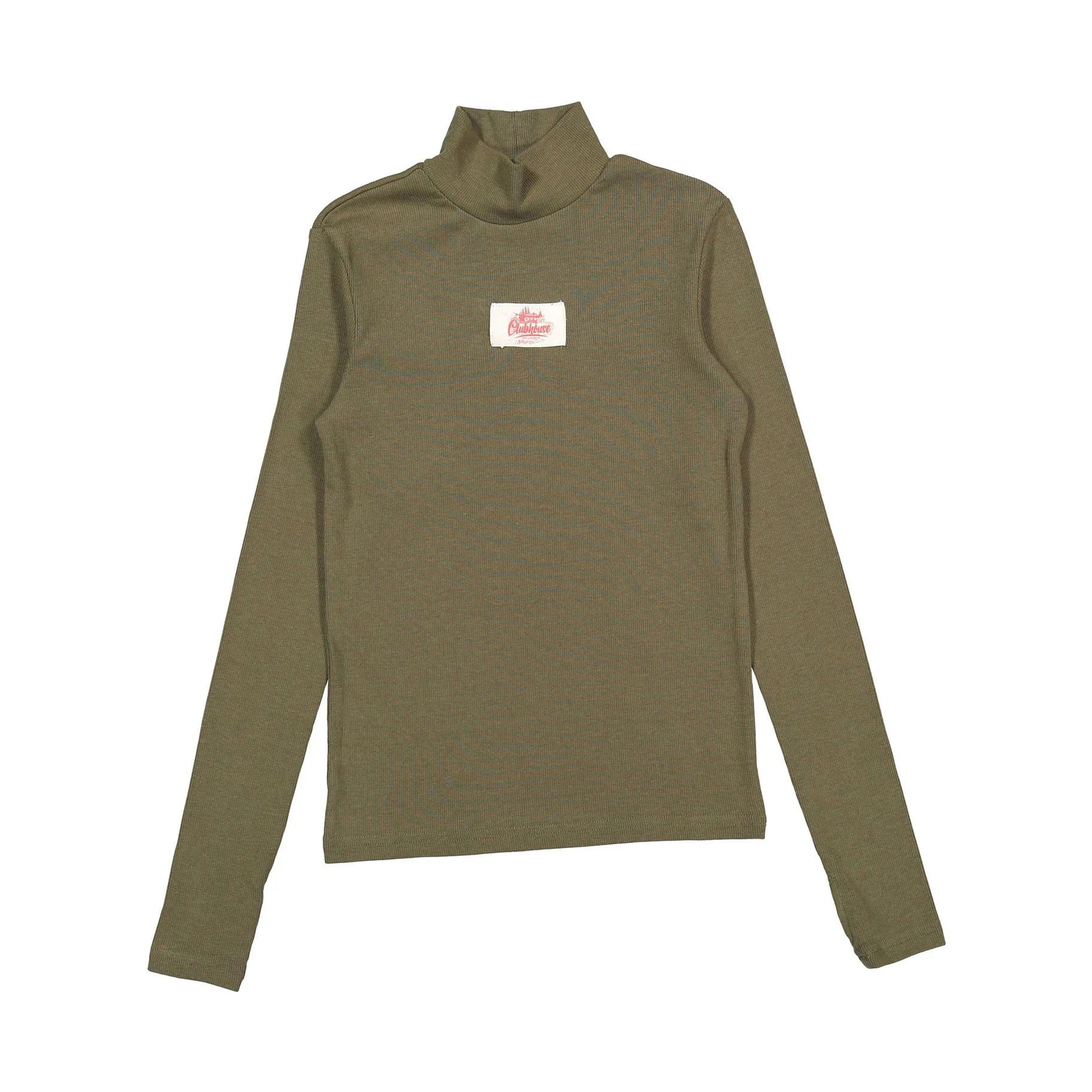 AT25122B Clubhouse Green Ribbed Turtleneck With Logo On Chest