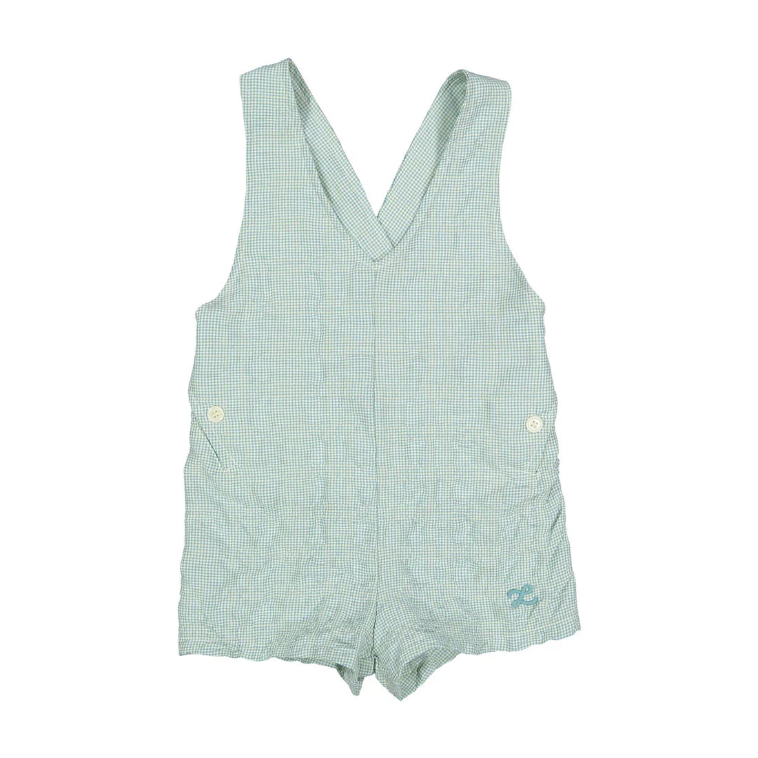 Fern Gingham V Button Romper