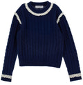 Ls Cable Knit Sweater With Lace Trim - Navy