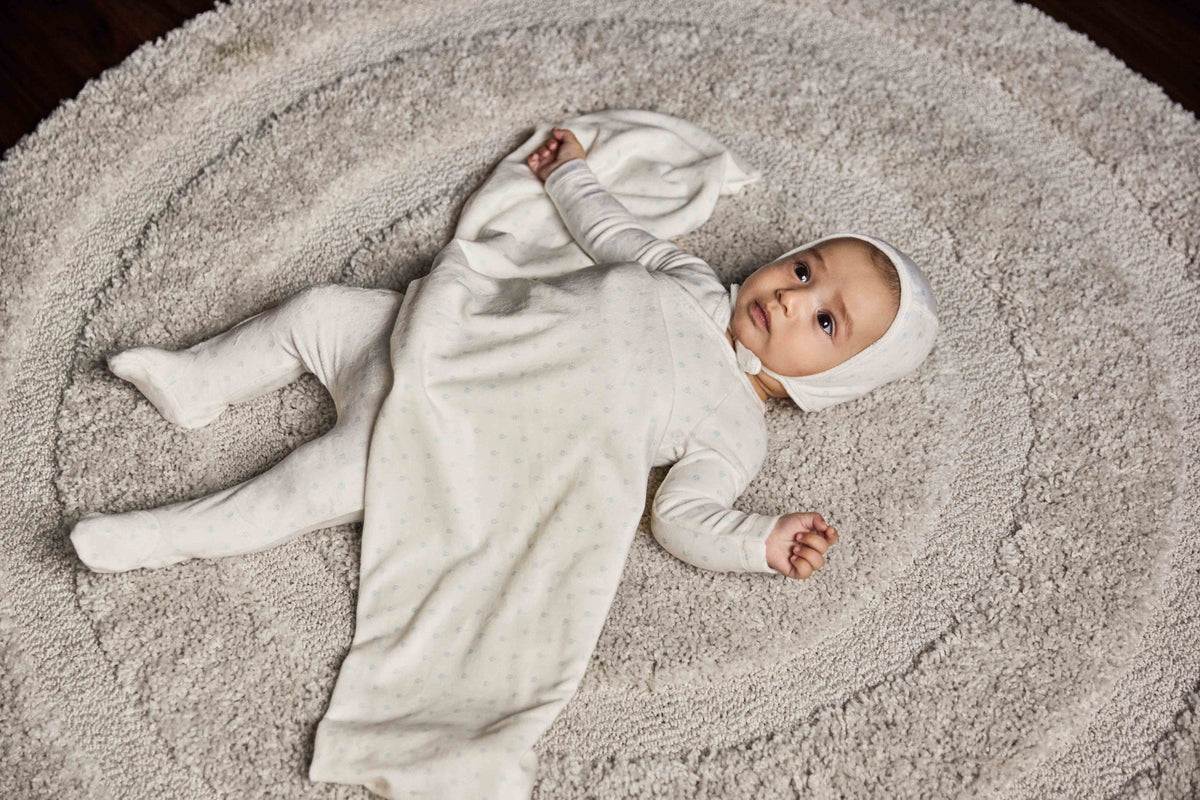 Velour Printed Footie And Bonnet - White - Blue Print