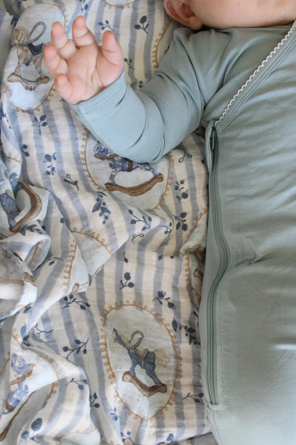Blue Rocking Horse Muslin Blanket