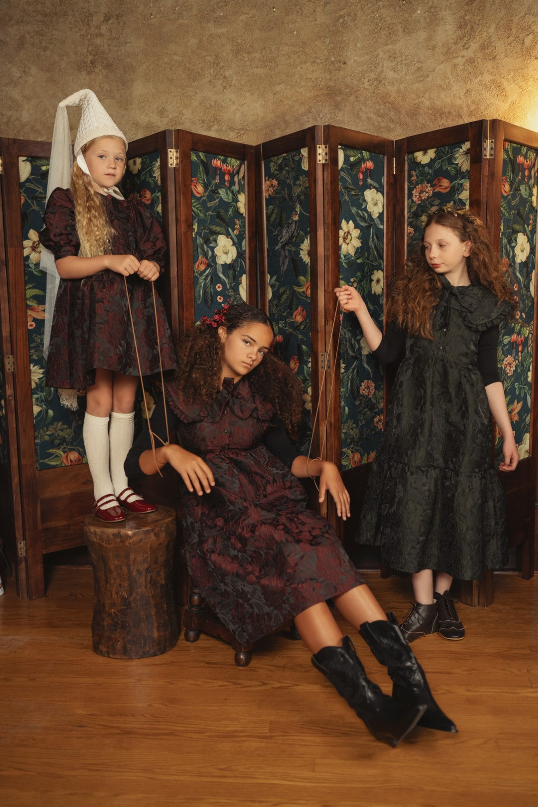 Pip + Pio Oversized Collar Brocade Dress - Burgundy