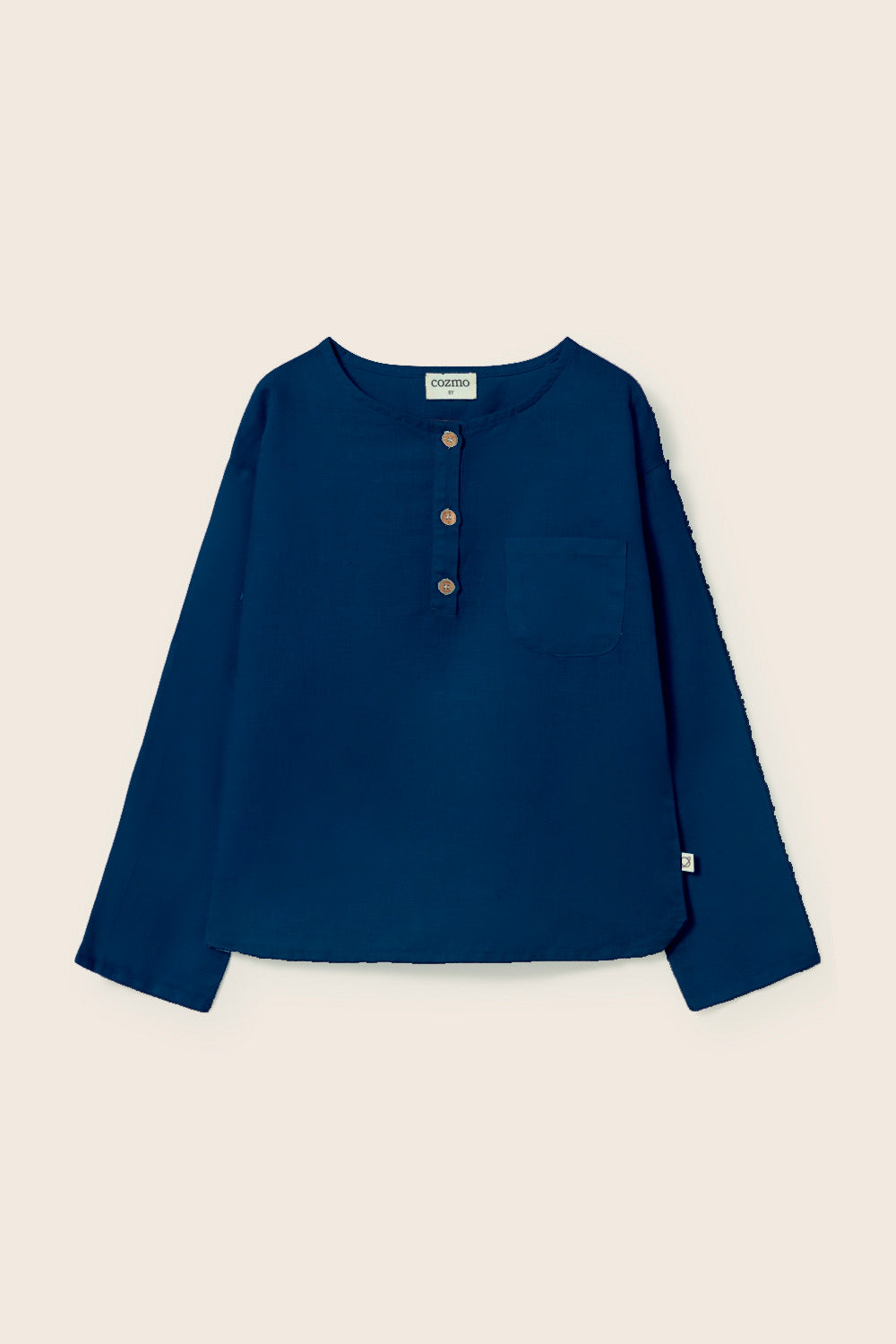 cotton linen long sleeves shirt navy