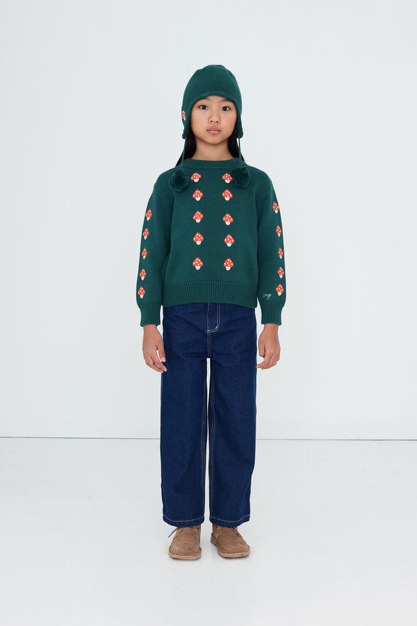 Mini Mushrooms Sweater - Dark emerald