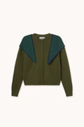 Contrast Scarf Neck Lara Cardigan Dark Khaki