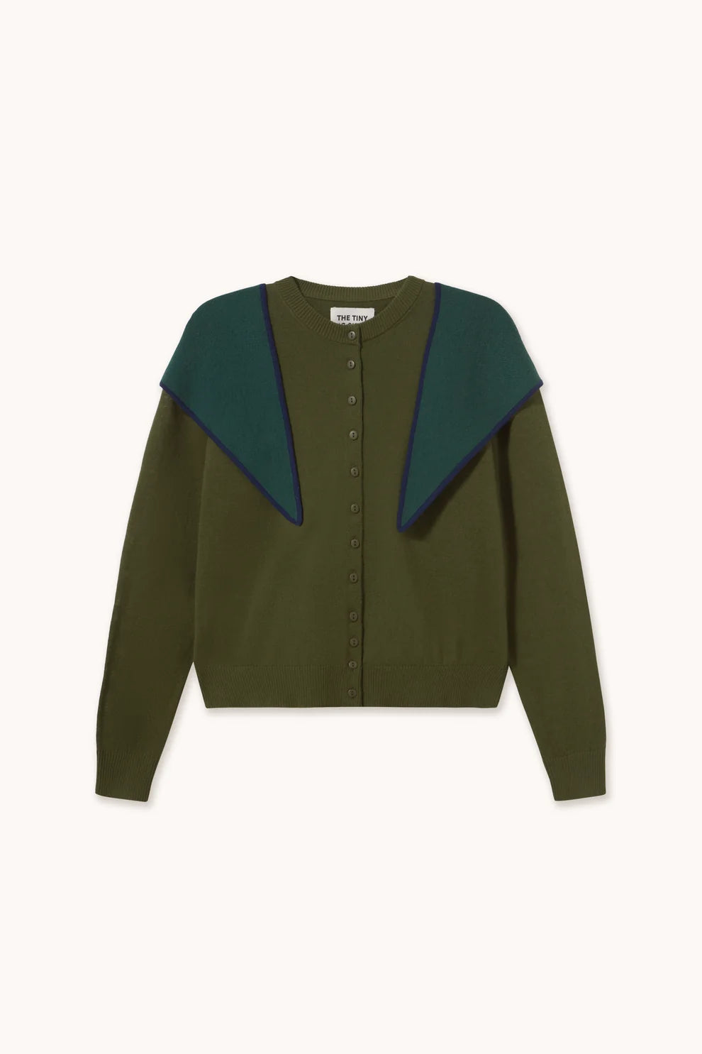 Contrast Scarf Neck Lara Cardigan Dark Khaki