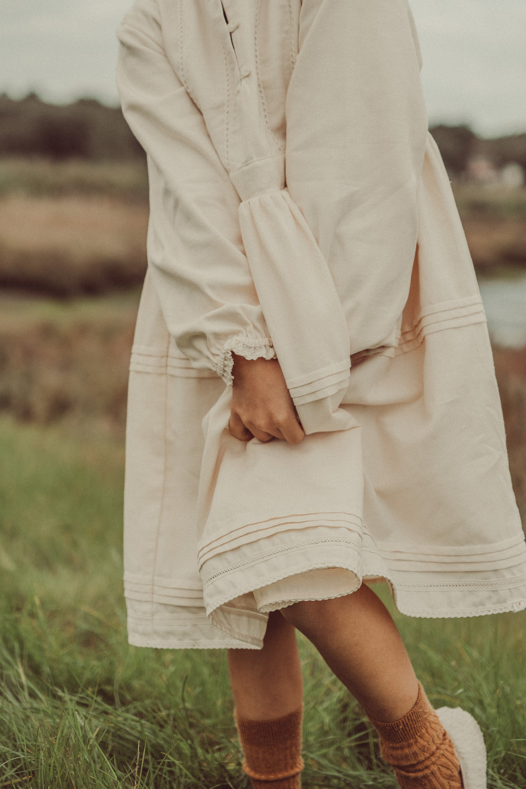 Bianca Ecru Midi Dress With Lace Details